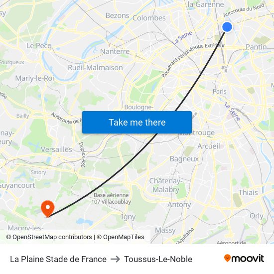 La Plaine Stade de France to Toussus-Le-Noble map