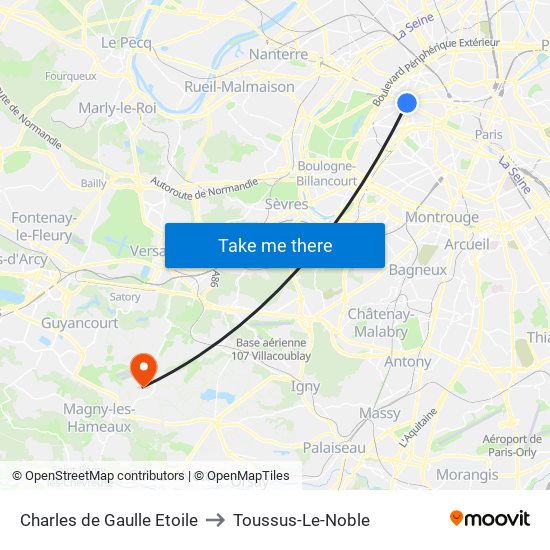Charles de Gaulle Etoile to Toussus-Le-Noble map
