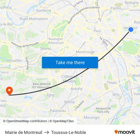 Mairie de Montreuil to Toussus-Le-Noble map