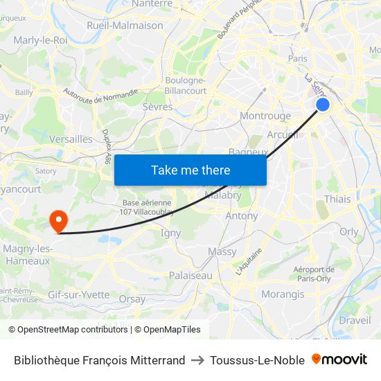 Bibliothèque François Mitterrand to Toussus-Le-Noble map