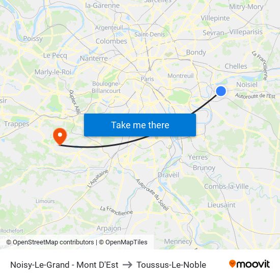 Noisy-Le-Grand - Mont D'Est to Toussus-Le-Noble map