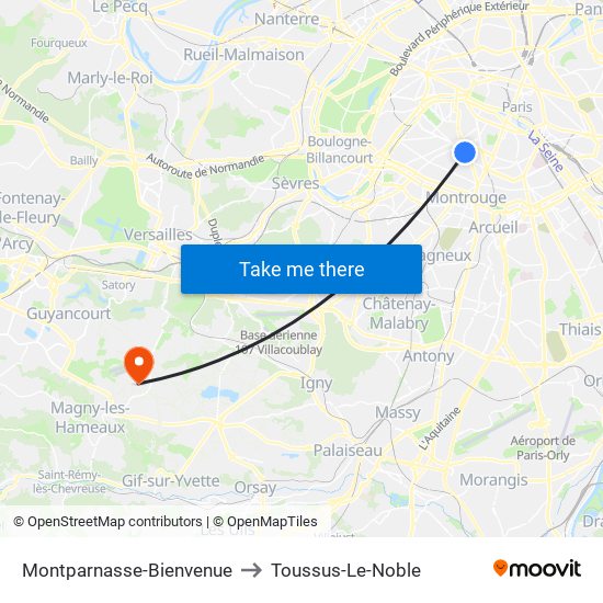 Montparnasse-Bienvenue to Toussus-Le-Noble map
