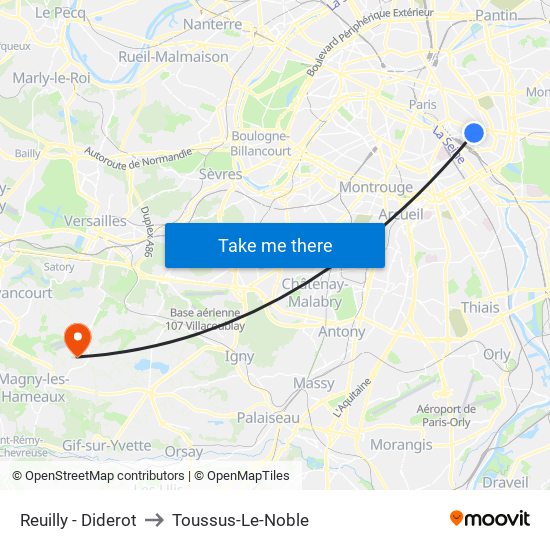 Reuilly - Diderot to Toussus-Le-Noble map