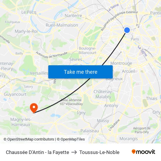 Chaussée D'Antin - la Fayette to Toussus-Le-Noble map