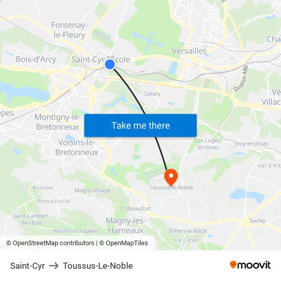 Saint-Cyr to Toussus-Le-Noble map