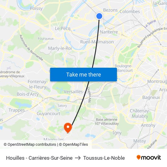 Houilles - Carrières-Sur-Seine to Toussus-Le-Noble map