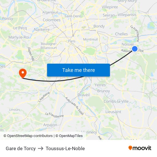 Gare de Torcy to Toussus-Le-Noble map