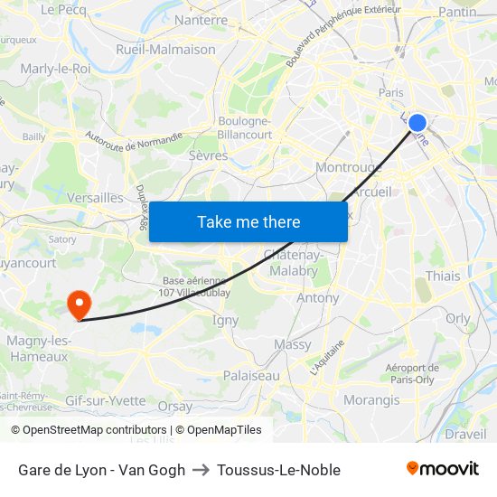 Gare de Lyon - Van Gogh to Toussus-Le-Noble map