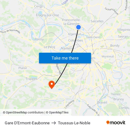 Gare D'Ermont-Eaubonne to Toussus-Le-Noble map