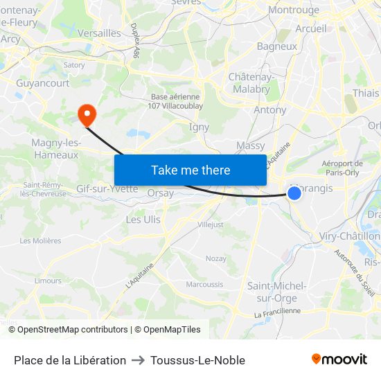 Place de la Libération to Toussus-Le-Noble map