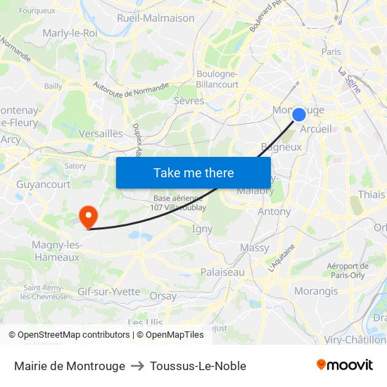 Mairie de Montrouge to Toussus-Le-Noble map