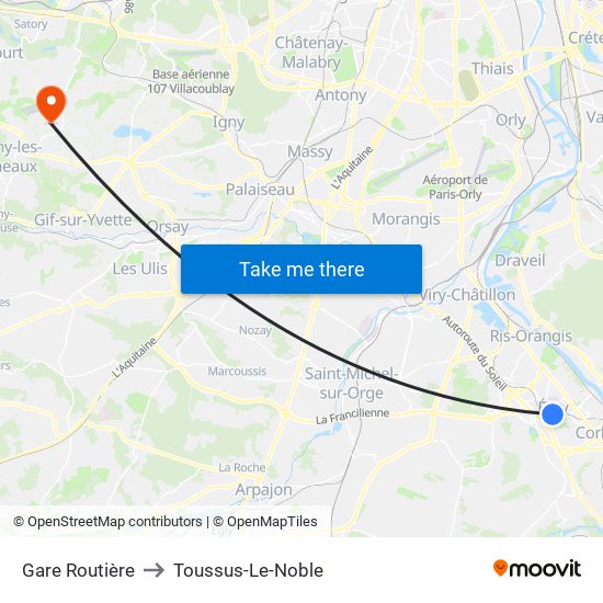 Gare Routière to Toussus-Le-Noble map