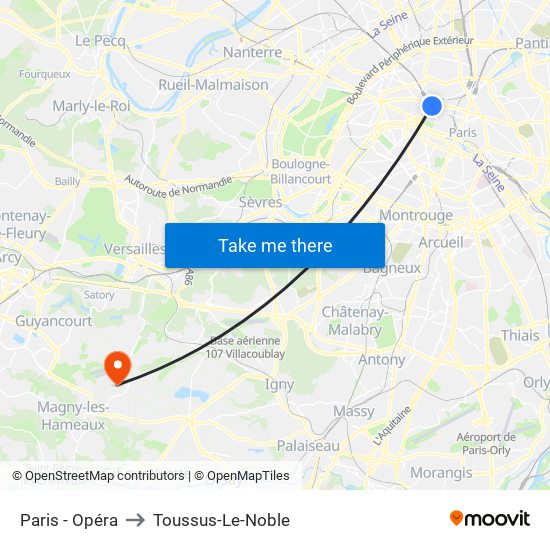 Paris - Opéra to Toussus-Le-Noble map