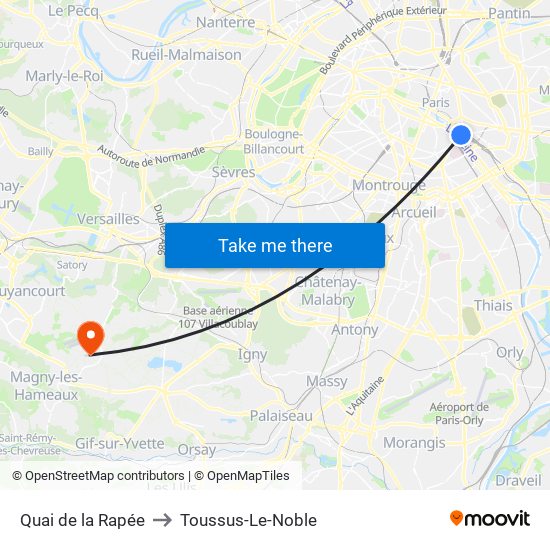 Quai de la Rapée to Toussus-Le-Noble map