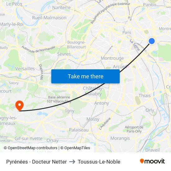 Pyrénées - Docteur Netter to Toussus-Le-Noble map