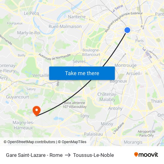 Gare Saint-Lazare - Rome to Toussus-Le-Noble map