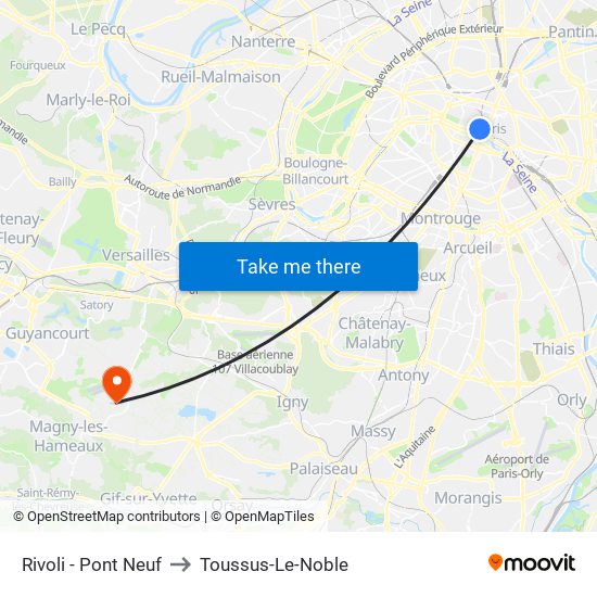 Rivoli - Pont Neuf to Toussus-Le-Noble map