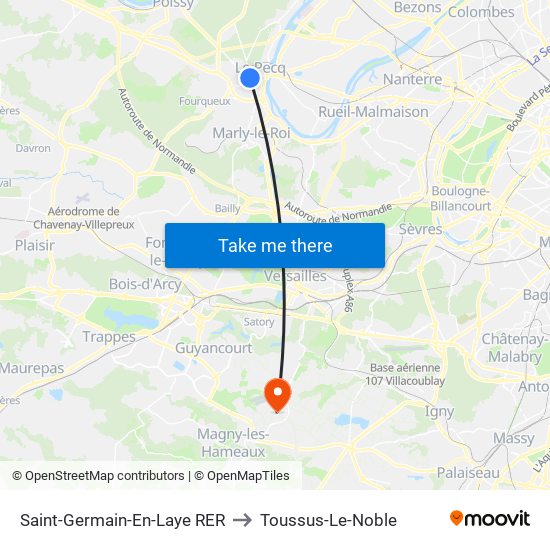 Saint-Germain-En-Laye RER to Toussus-Le-Noble map