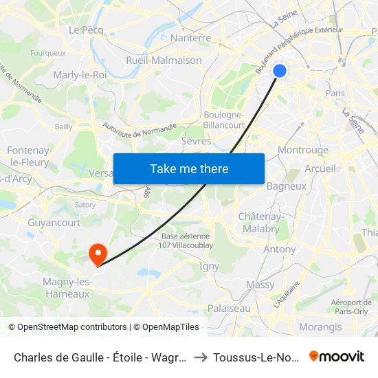 Charles de Gaulle - Étoile - Wagram to Toussus-Le-Noble map