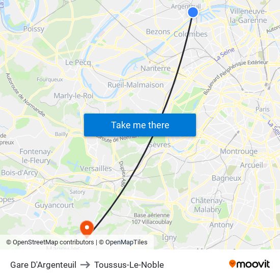 Gare D'Argenteuil to Toussus-Le-Noble map