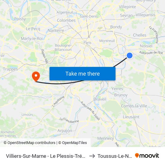 Villiers-Sur-Marne - Le Plessis-Trévise RER to Toussus-Le-Noble map