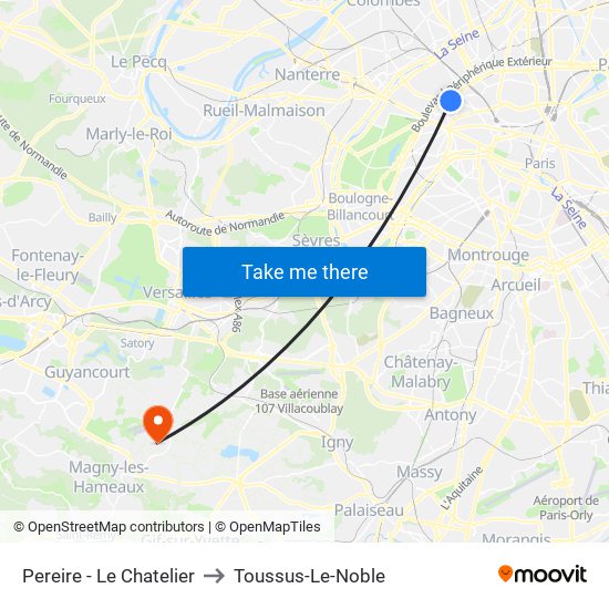 Pereire - Le Chatelier to Toussus-Le-Noble map