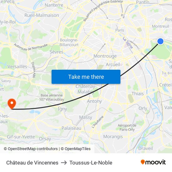 Château de Vincennes to Toussus-Le-Noble map