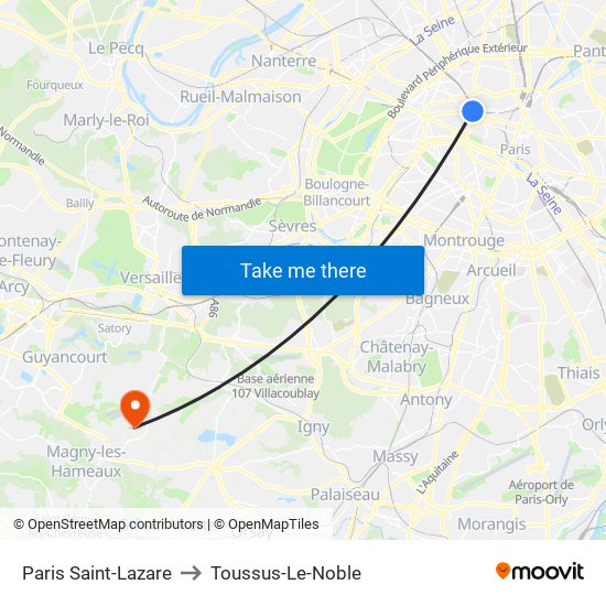 Paris Saint-Lazare to Toussus-Le-Noble map