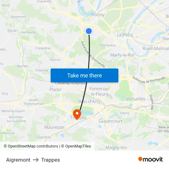 Aigremont to Trappes map