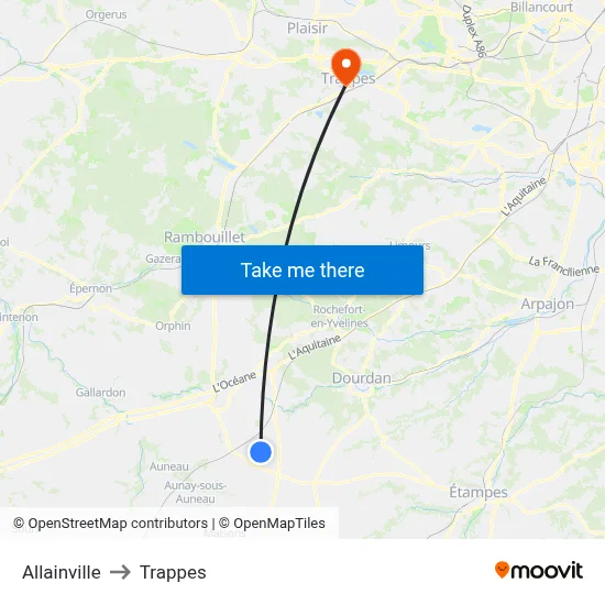 Allainville to Trappes map