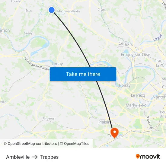 Ambleville to Trappes map