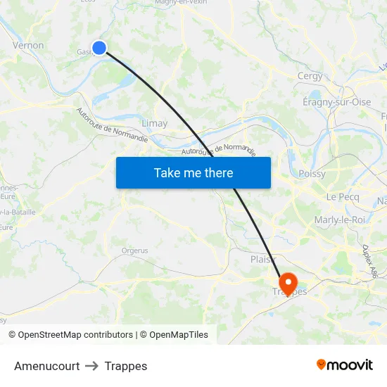 Amenucourt to Trappes map