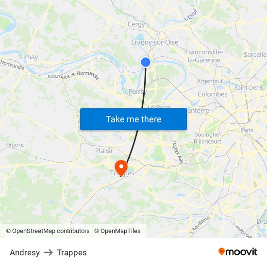 Andresy to Trappes map
