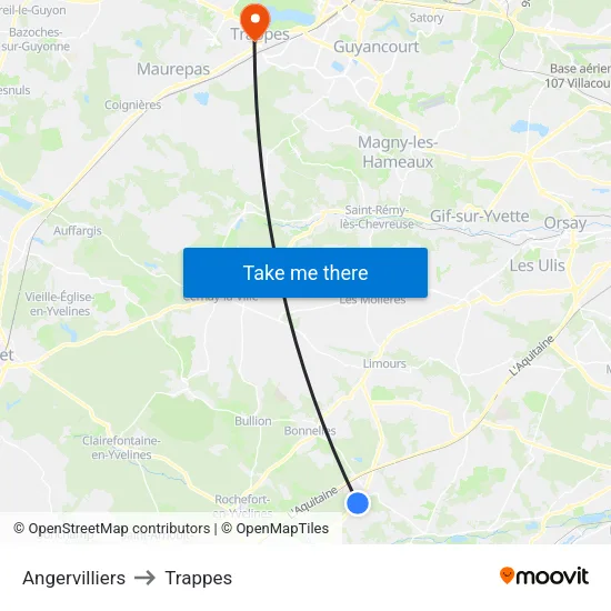 Angervilliers to Trappes map