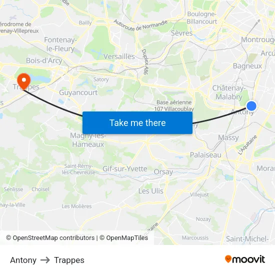 Antony to Trappes map