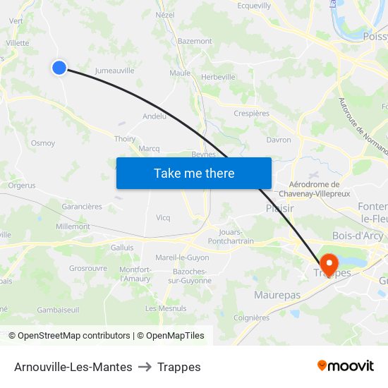 Arnouville-Les-Mantes to Trappes map