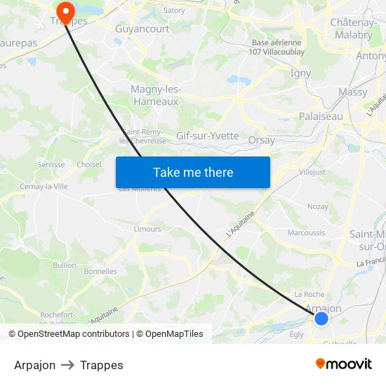 Arpajon to Trappes map