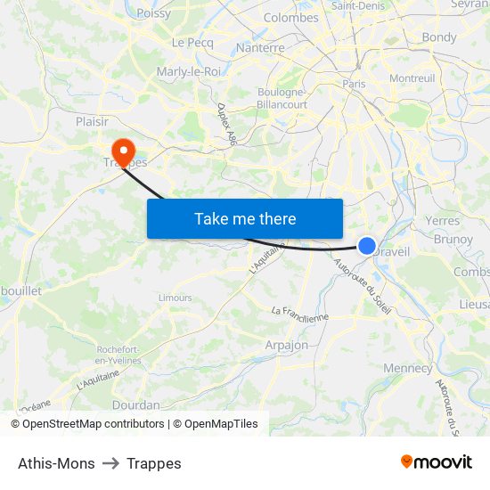 Athis-Mons to Trappes map