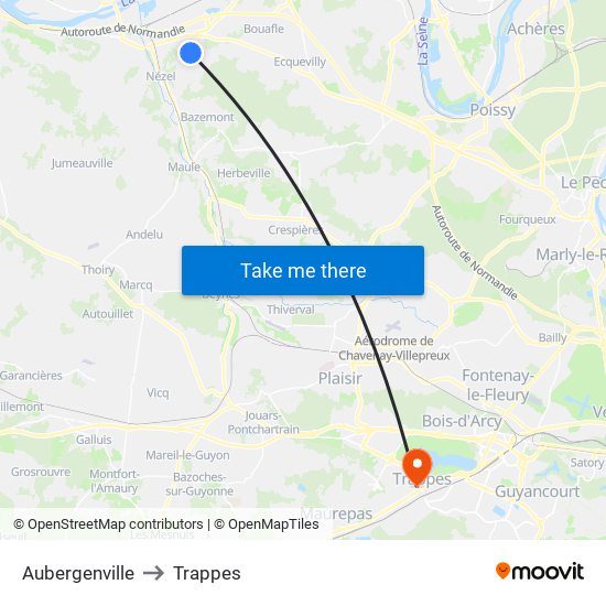 Aubergenville to Trappes map