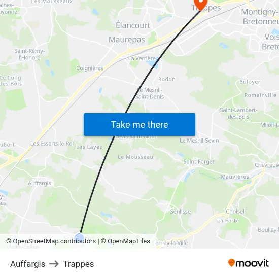 Auffargis to Trappes map