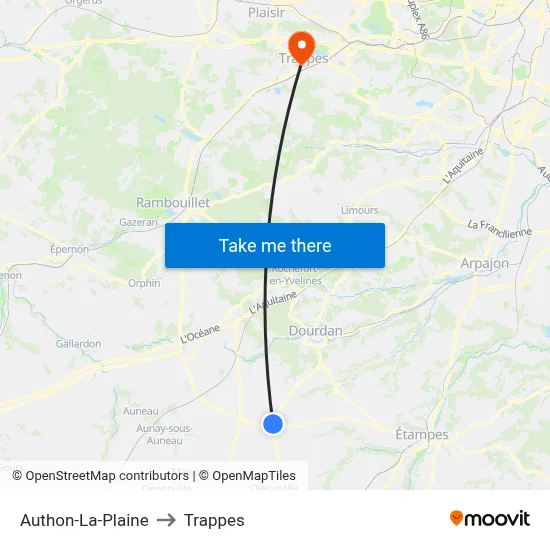 Authon-La-Plaine to Trappes map