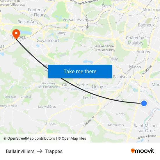 Ballainvilliers to Trappes map