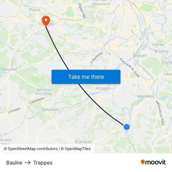 Baulne to Trappes map