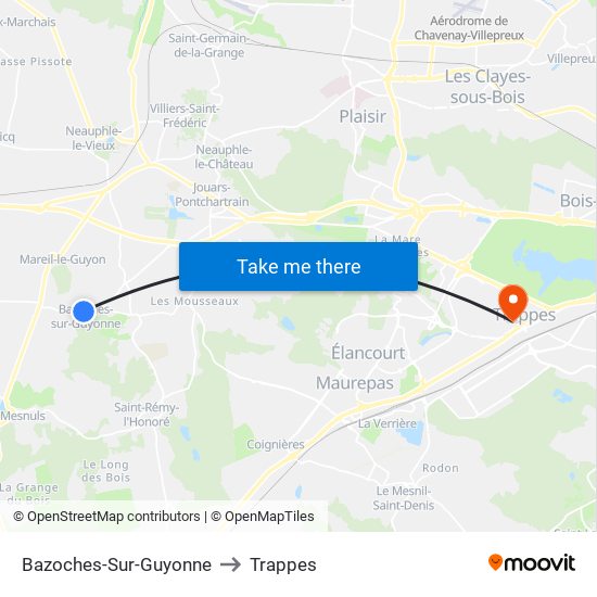 Bazoches-Sur-Guyonne to Trappes map