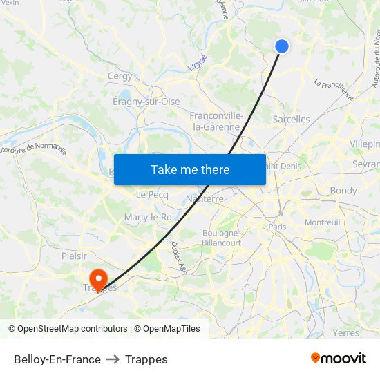 Belloy-En-France to Trappes map