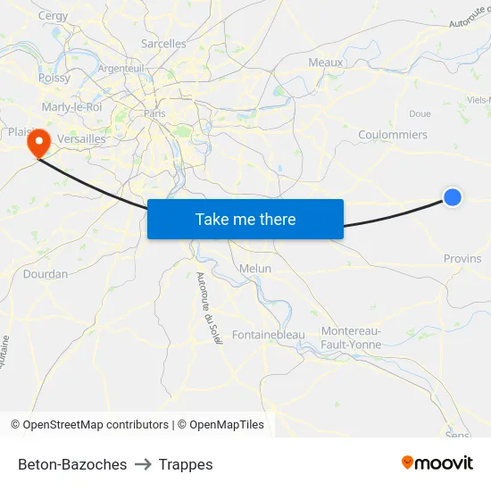 Beton-Bazoches to Trappes map