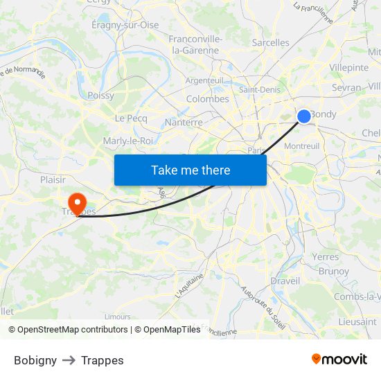 Bobigny to Trappes map