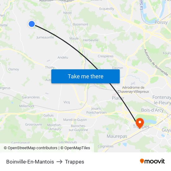 Boinville-En-Mantois to Trappes map