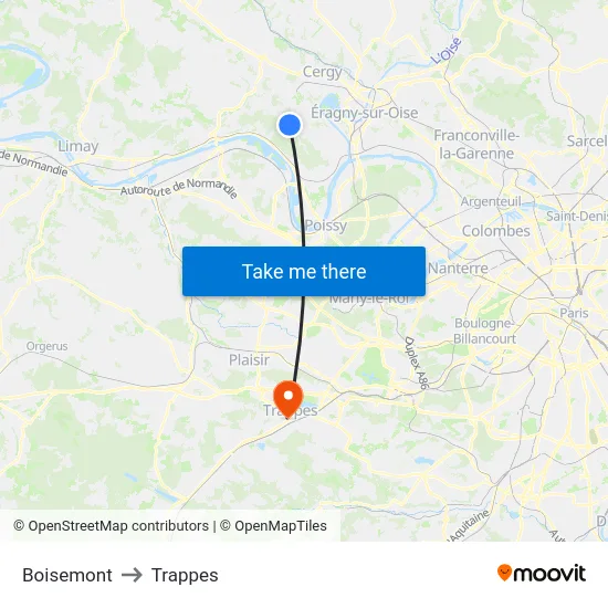 Boisemont to Trappes map
