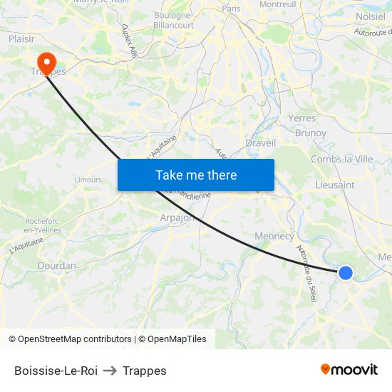 Boissise-Le-Roi to Trappes map
